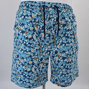 Birddogs Gym Shorts Men Medium Teal Floral Liner Drawstring Zipper Pockets 7in
